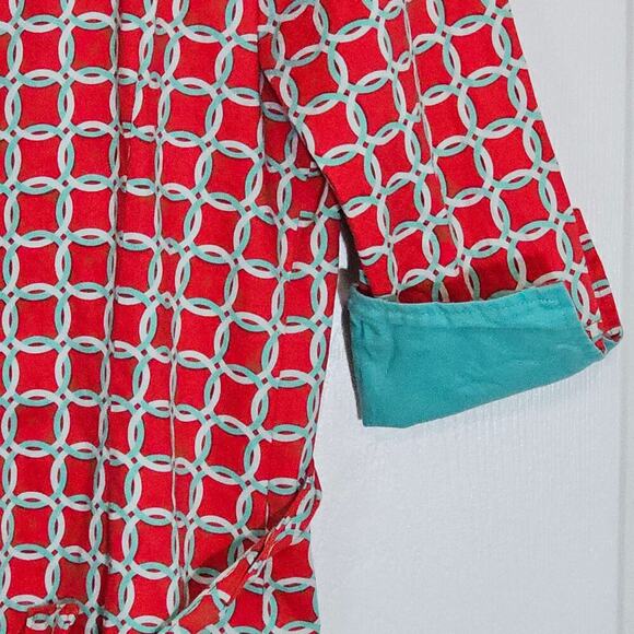 Haley & the Hound Retro Womens‎ Shirt Dress 4 Madeline Red Aqua Geometric Trad - Picture 4 of 7